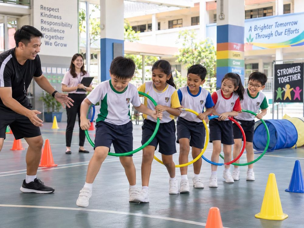 Students taking part in a Class Bonding Games session run by Momentum Academy in Singapore