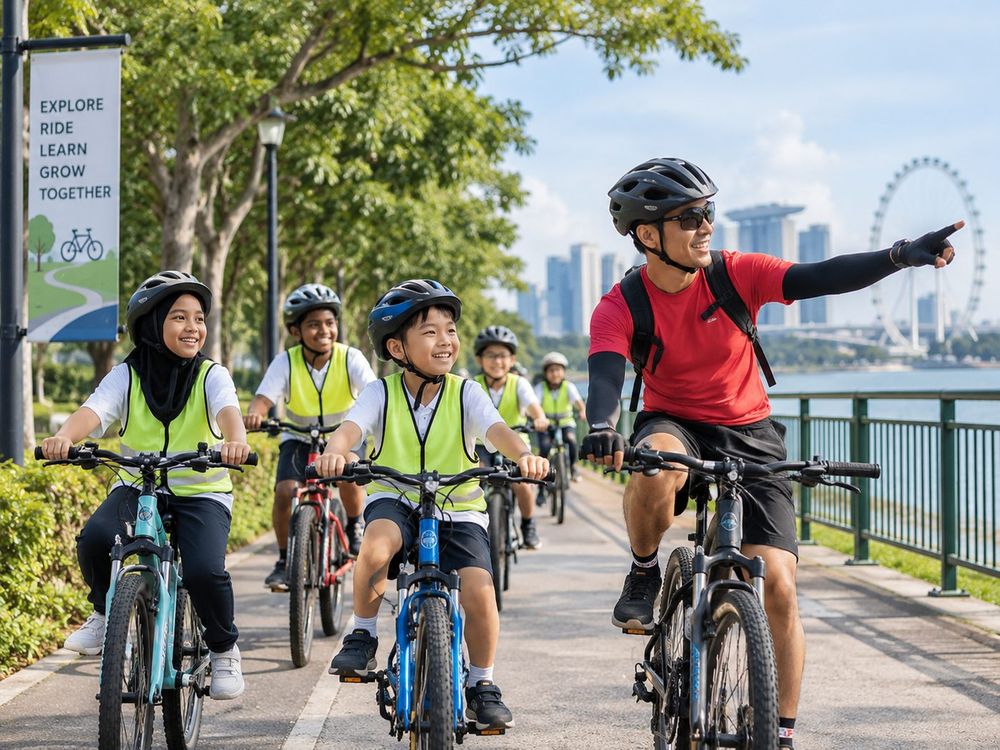 Participants on bicycles during a Guided Cycling session run by Momentum Academy coaches in Singapore