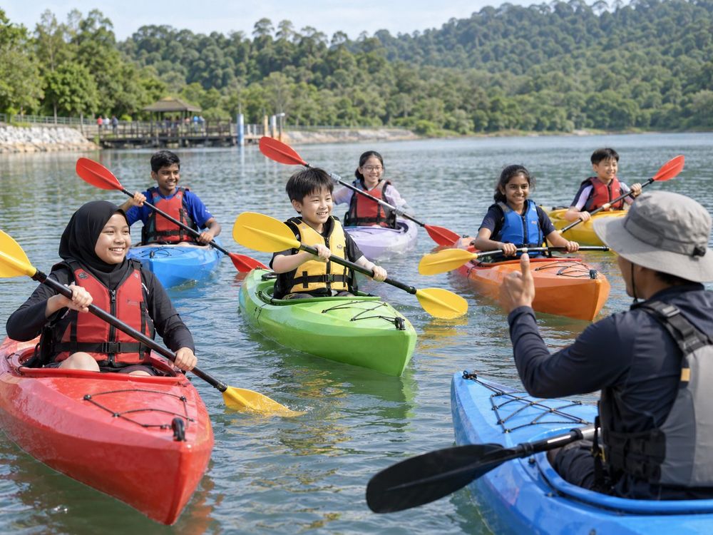 Group on the water during a Introduction to Kayaking session with Momentum Academy coaches in Singapore