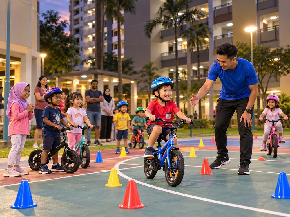 Participants on bicycles during a Learn to Cycle session run by Momentum Academy coaches in Singapore