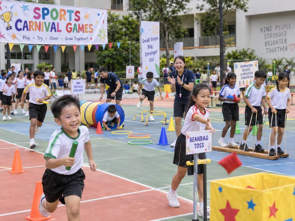 Students taking part in a Sports Carnival Games session run by Momentum Academy in Singapore